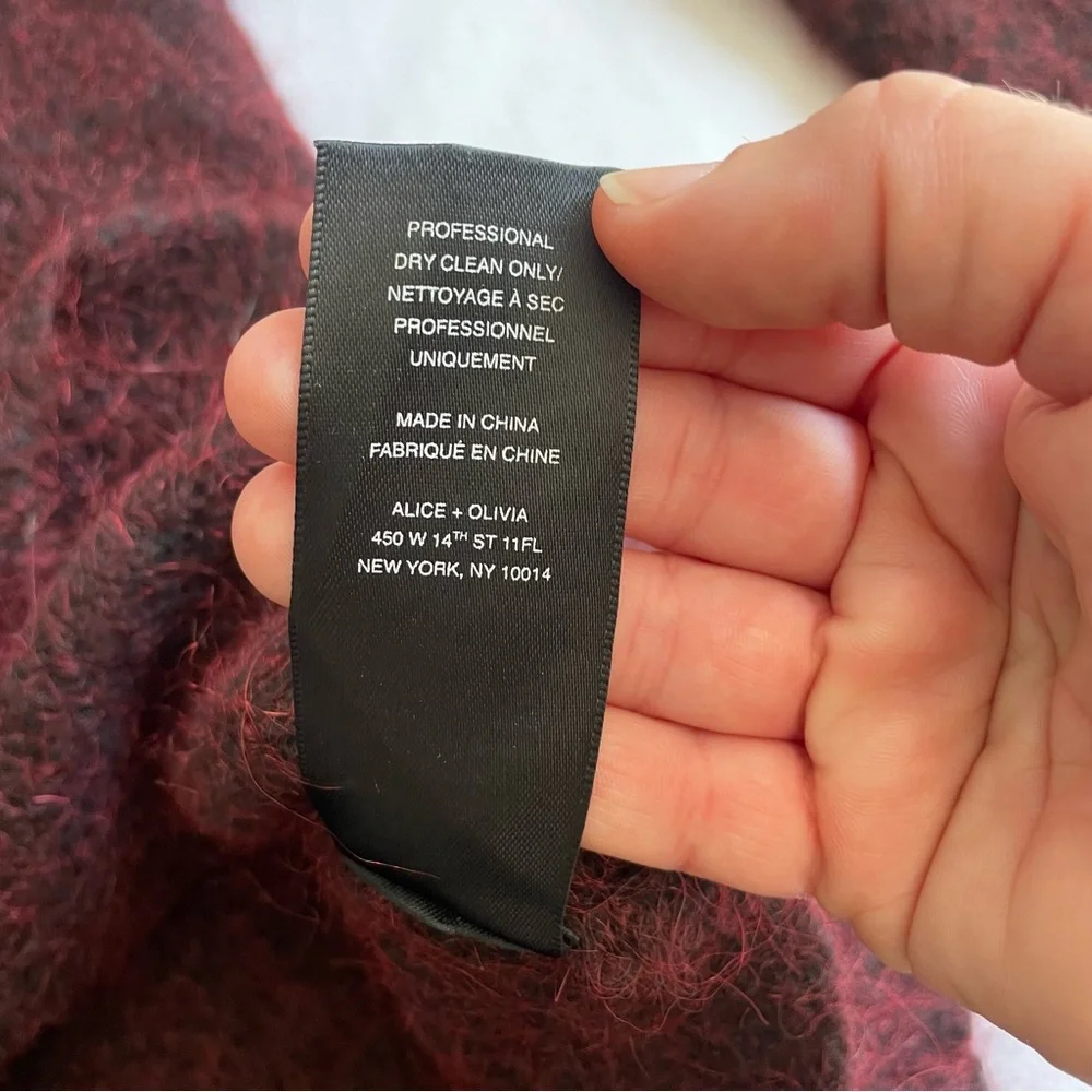 Alice + Olivia Gavin Cowl-Neck Pullover Fuzzy Wool Sweater – Maroon Red Small - Picture 10 of 14